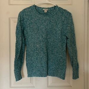 LL Bean Blue Cotton Ragg Marled Petite Crewneck Sweater